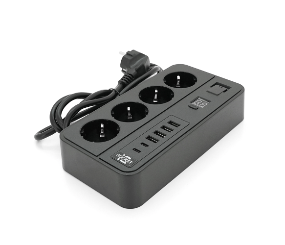 Мережевий фільтр VOLTRONIC G13H 4 розетки 220В 4 USB та 2 USB-C з таймером, 2 метри ALN-G13H фото